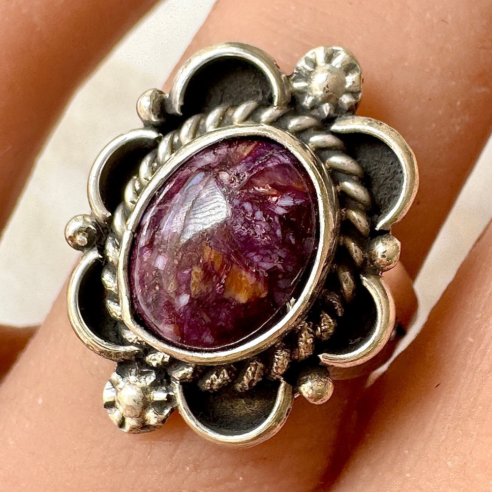 Navajo Flower Ring Turquoise Sz 7 Sterling Silver Signed Morgan Native Amer